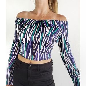 Retro Geometric 1980s style off the shoulder top